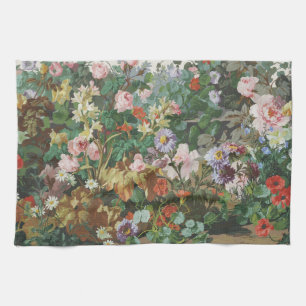 Ouderwetse mooie kleurrijke bloemen bloemschilderi theedoek