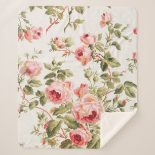 Ouderwetse mooie roze rozen bloemmotief sherpa deken