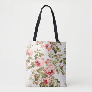Ouderwetse mooie roze rozen bloemmotief tote bag