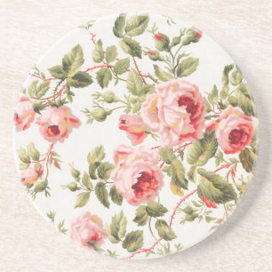 Ouderwetse mooie roze rozen bloemmotief zandsteen onderzetter