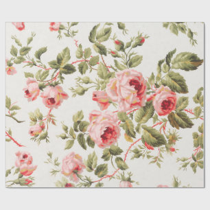 Ouderwetse mooie roze rozen bloempatroon cadeaupapier
