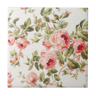 Ouderwetse mooie roze rozen bloempatroon tegeltje