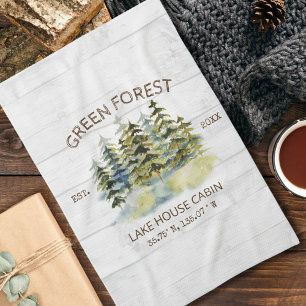 Ouderwetse Nevelige Dennenbos Meerhuis Blokhut Lod Theedoek