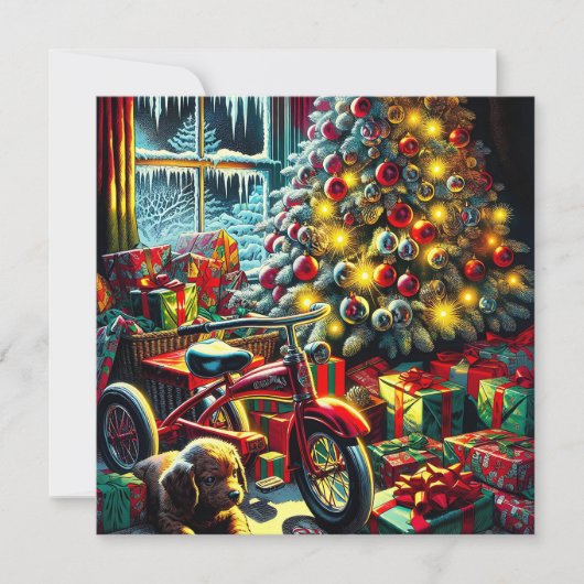 Ouderwetse nostalgische kerstmorgen feestdagenkaart (Voorkant)