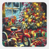 Ouderwetse nostalgische kerstmorgen vierkante sticker (Voorkant)