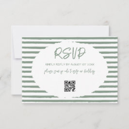 Ouderwetse olijfgroene witte strepen bruiloft RSVP kaartje