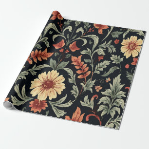 Ouderwetse Oranje Gele en Groene Bloemmotief Cadeaupapier