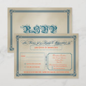 Ouderwetse Oranje, Turkoois & Blauwe Doe-Het-Zelf- RSVP Kaartje (Voorkant / Achterkant)