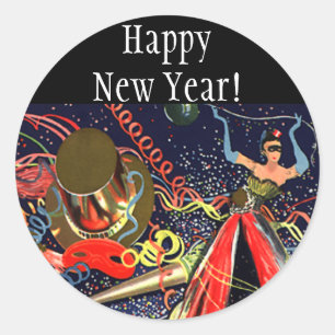 Ouderwetse Oud en Nieuw feest met confetti Ronde Sticker