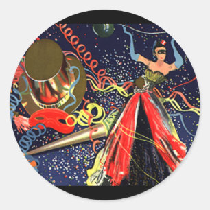 Ouderwetse Oud en Nieuw-feest met confetti Ronde Sticker