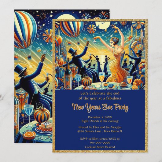 Ouderwetse Oud en Nieuw Feest Uitnodiging (Voorkant / Achterkant)