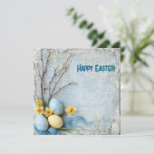 Ouderwetse paaseieren en narcissen feestdagenkaart (Staand voorkant)