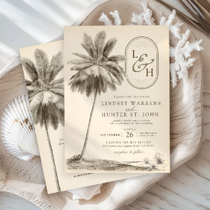 Ouderwetse Palmboom Elegante Strand Tropische Brui Kaart
