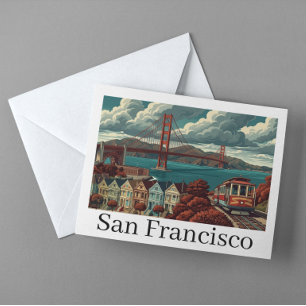 Ouderwetse panoramische foto van de Golden Gate Br Briefkaart