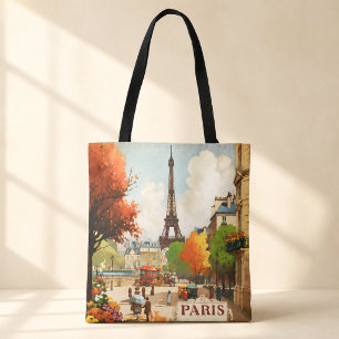 Ouderwetse Parijse Eiffeltoren Straatscène Tote Bag