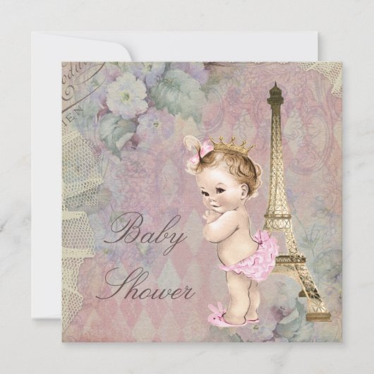 Ouderwetse Paris Prinses Bloemen Baby Borrel Kaart (Voorkant)