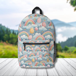 Ouderwetse Pastel Regenboog Paaseieren met Wolken Bedrukte Rugzak