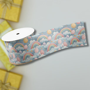 Ouderwetse Pastel Regenboog Paaseieren met Wolken Satijnen Lint