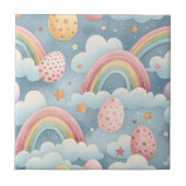Ouderwetse Pastel Regenboog Paaseieren met Wolken Tegeltje (Voorkant)