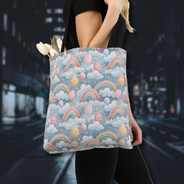 Ouderwetse Pastel Regenboog Paaseieren met Wolken Tote Bag