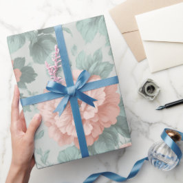 Ouderwetse pastel roze mint bloemmotief cadeaupapier
