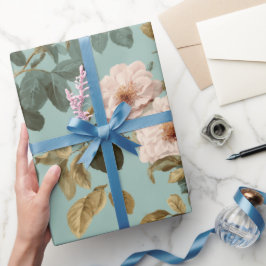 Ouderwetse pastel roze mint bloempatroon cadeaupapier