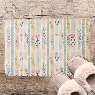 Ouderwetse Pastel Waterverf Bloemstrepen Badmat