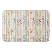 Ouderwetse Pastel Waterverf Bloemstrepen Badmat (Voorkant)