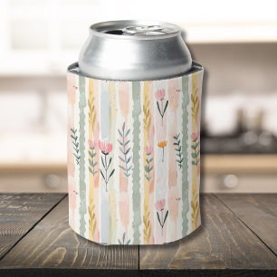 Ouderwetse Pastel Waterverf Bloemstrepen Blikjeskoeler