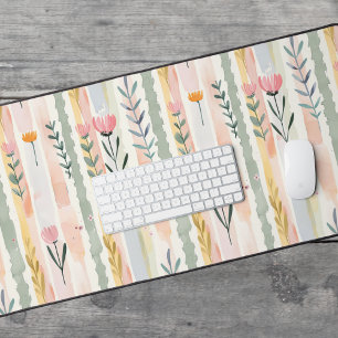 Ouderwetse Pastel Waterverf Bloemstrepen Bureaumat