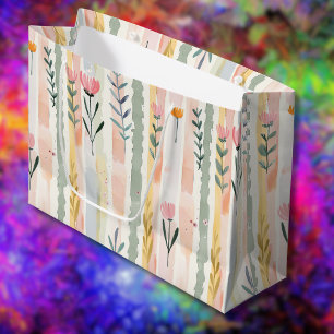 Ouderwetse Pastel Waterverf Bloemstrepen Groot Cadeauzakje