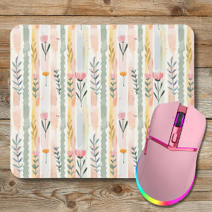 Ouderwetse Pastel Waterverf Bloemstrepen Muismat