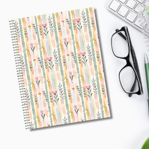 Ouderwetse Pastel Waterverf Bloemstrepen Notitieboek
