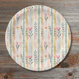 Ouderwetse Pastel Waterverf Bloemstrepen Papieren Bordje