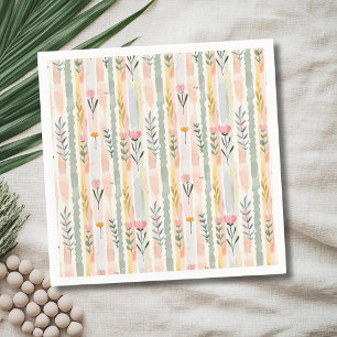 Ouderwetse Pastel Waterverf Bloemstrepen Servet