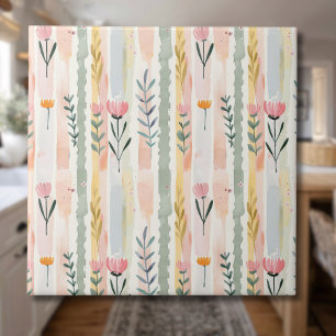 Ouderwetse Pastel Waterverf Bloemstrepen Tegeltje