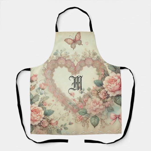 Ouderwetse Pastel Waterverf Boho Bloemhartjes Schort (Voorkant)