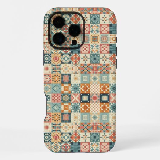 Ouderwetse, patchwork gestikte look iPhone hoesje (Achterkant)
