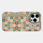 Ouderwetse, patchwork gestikte look iPhone hoesje (Achterkant horizontaal)