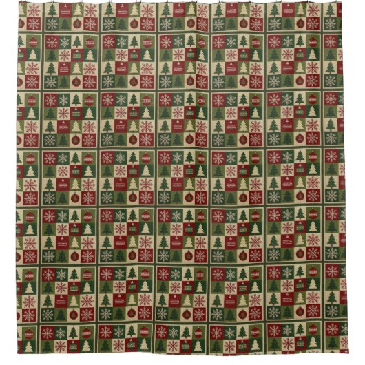 Ouderwetse, patchwork quilted look rustische Kerst Douchegordijn (Voorkant)
