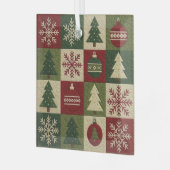 Ouderwetse, patchwork quilted look rustische Kerst Glas Ornament (Voorkant links)