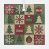 Ouderwetse, patchwork quilted look rustische Kerst Glas Ornament (Voorkant)