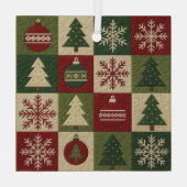 Ouderwetse, patchwork quilted look rustische Kerst Glas Ornament (Achterkant)