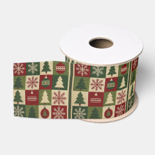 Ouderwetse, patchwork quilted look rustische Kerst Grosgrain Lint
