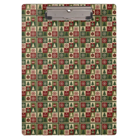 Ouderwetse, patchwork quilted look rustische Kerst Klembord (Voorkant)