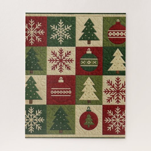 Ouderwetse, patchwork quilted look rustische Kerst Legpuzzel (Verticaal)