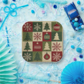 Ouderwetse, patchwork quilted look rustische Kerst Papieren Bordje (Feest)
