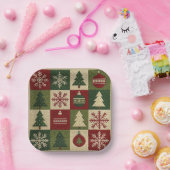 Ouderwetse, patchwork quilted look rustische Kerst Papieren Bordje (Feest)