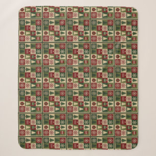 Ouderwetse, patchwork quilted look rustische Kerst Sherpa Deken