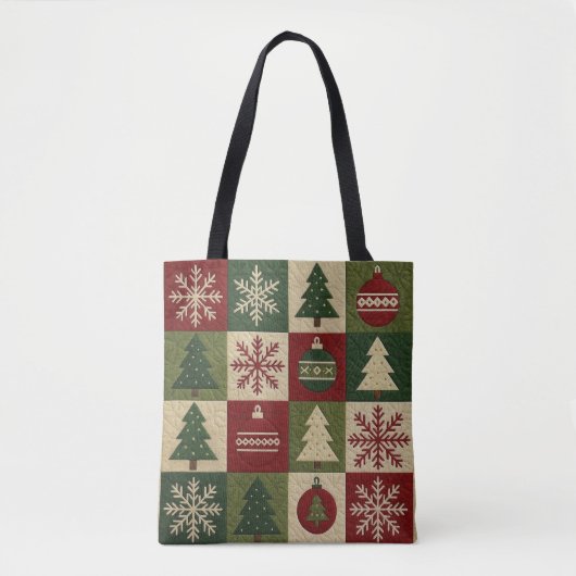 Ouderwetse, patchwork quilted look rustische Kerst Tote Bag (Voorkant)